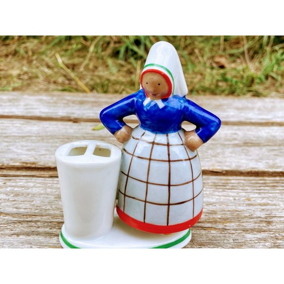 Antique Germany Porcelain Toothbrush Holder Peasant Lady - Picture 6 of 10